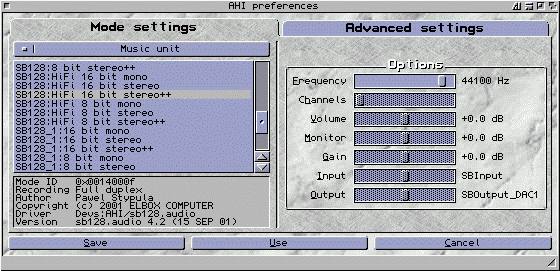 Soundblaster AHI preferences